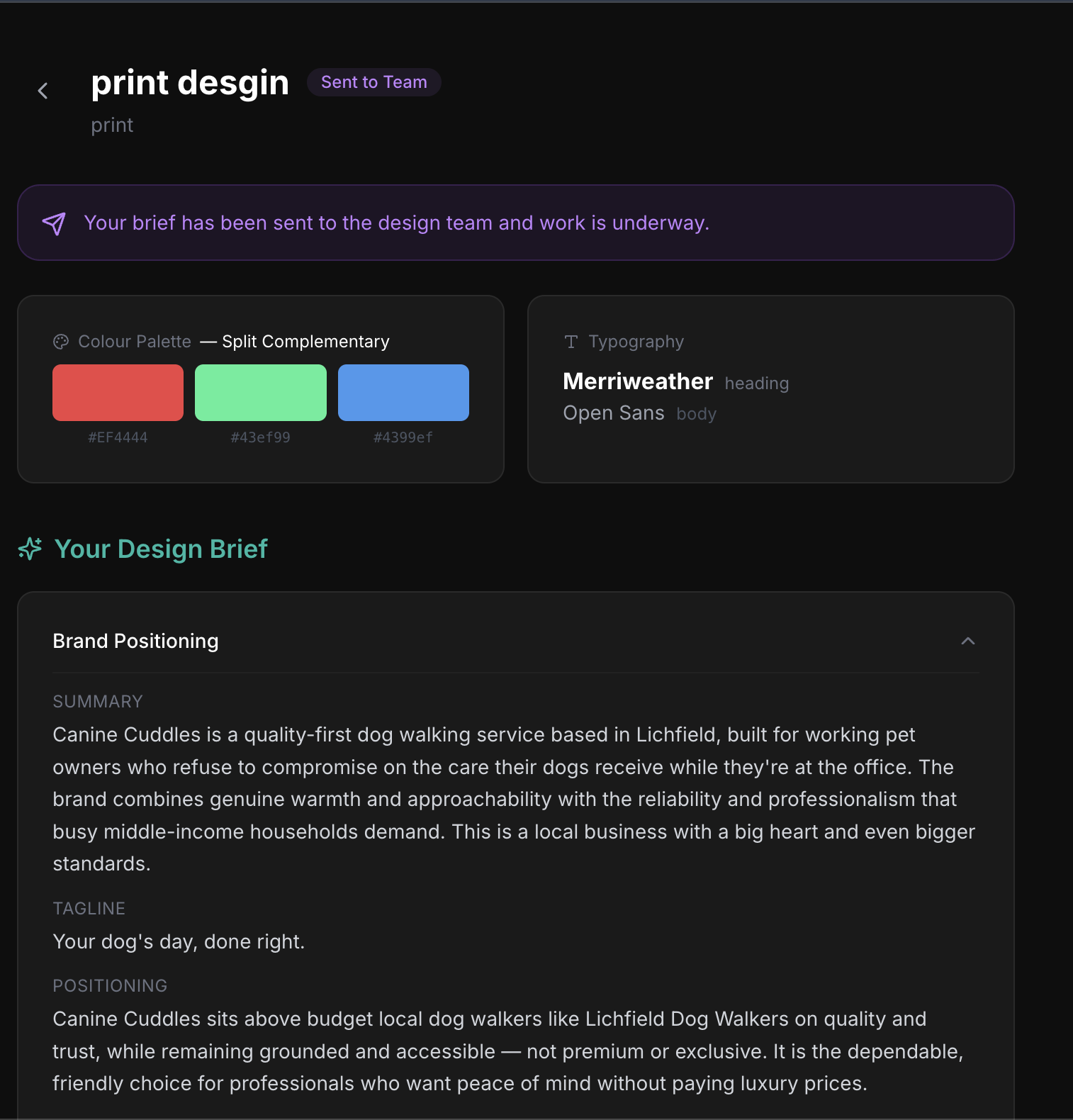 Client View — Brief Sent Confirmation